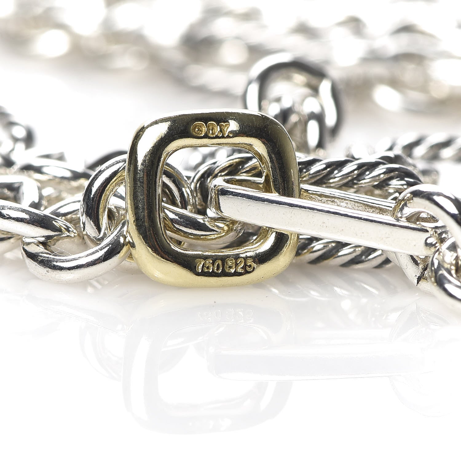 David Yurman Sterling Silver 18K Yellow Gold Figaro Link Toggle Necklace 5 of 5