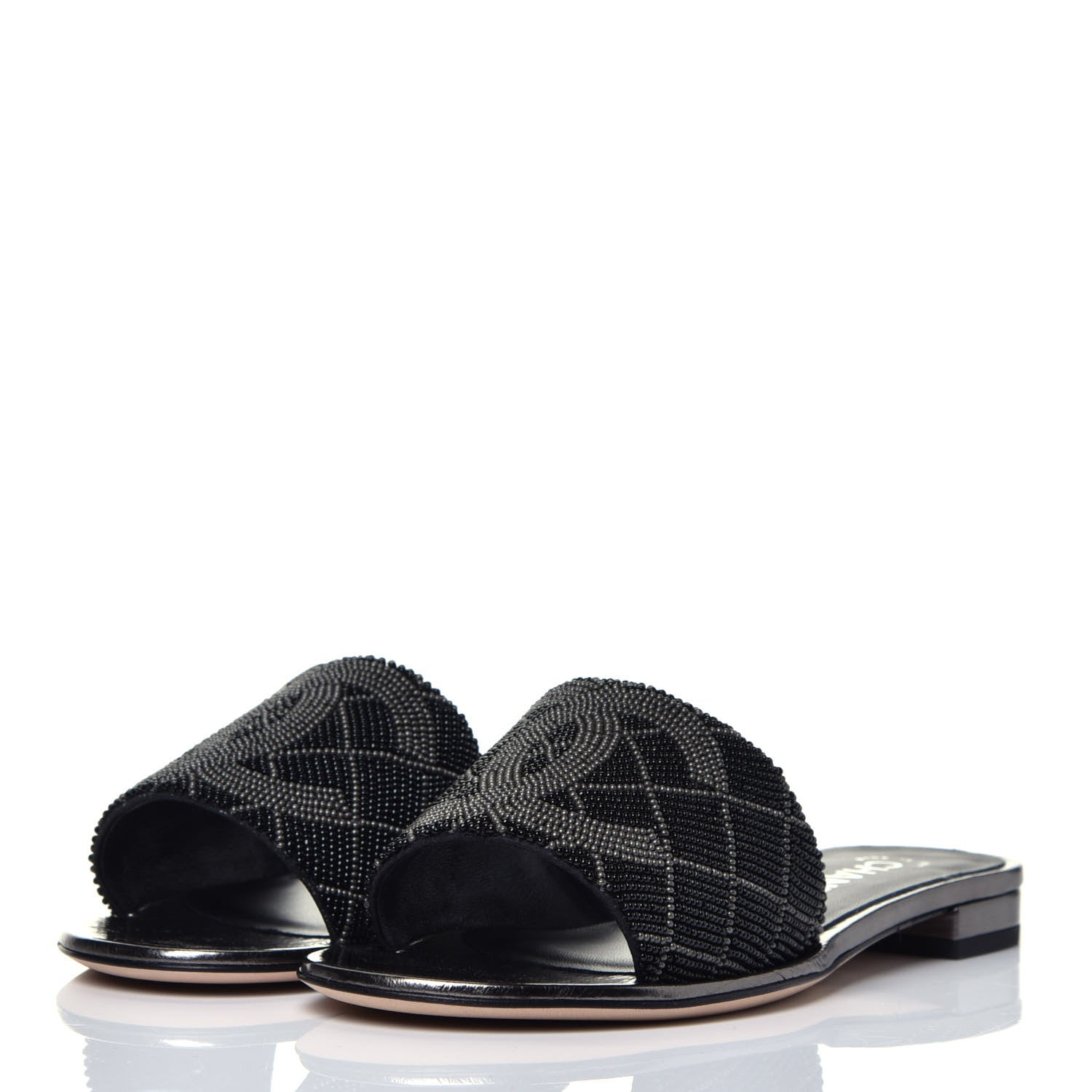 Chanel Pearl Embroidery CC Mules 36.5 Black 3 of 8