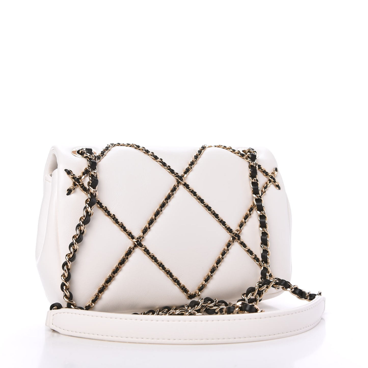 Lambskin Small Entwined Chain Flap White