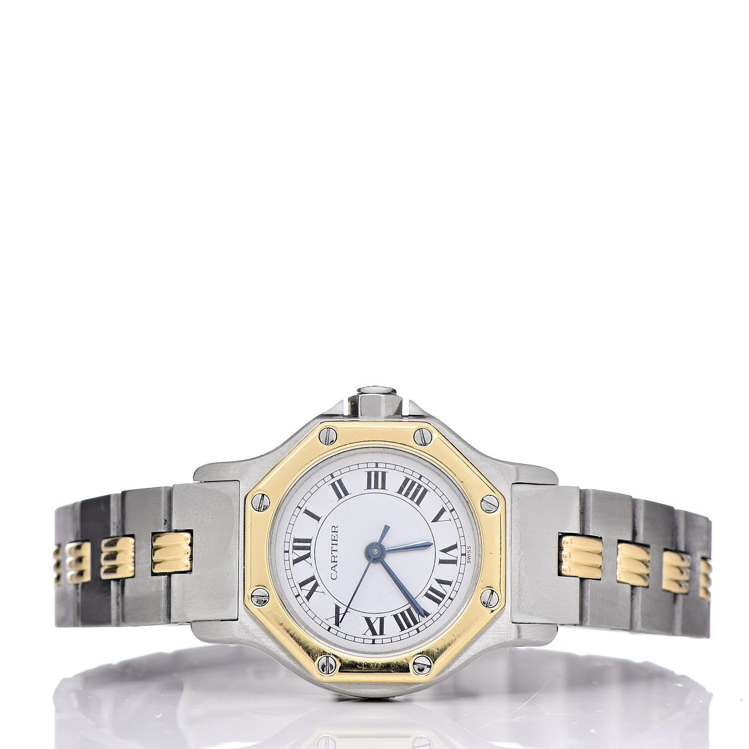Cartier Stainless Steel 18K Yellow Gold 24mm Santos Octagon Automatic Watch 3 of 6