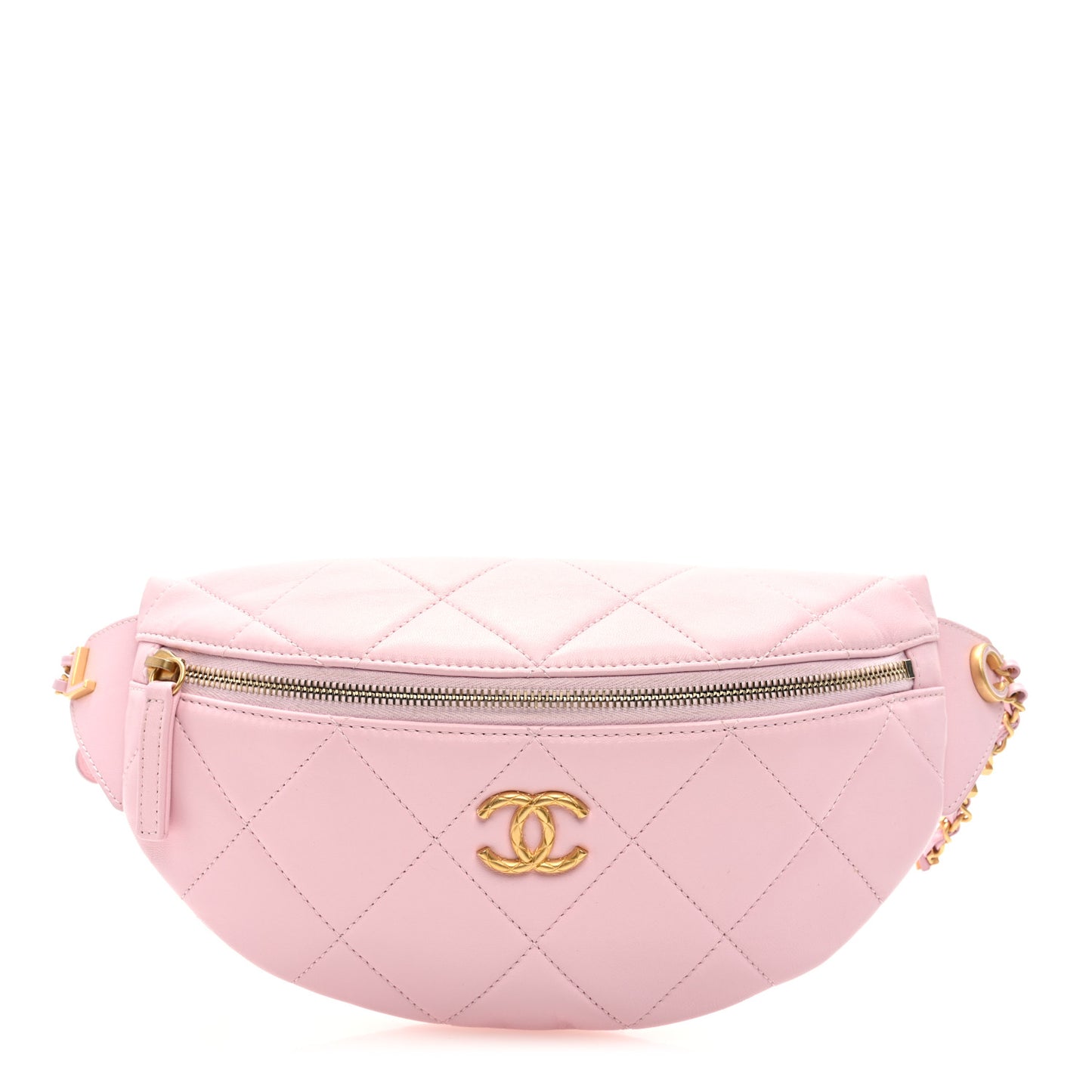 Lambskin Enamel Quilted Waist Bag Light Pink