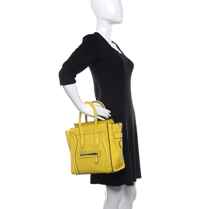 Celine Drummed Calfskin Micro Luggage Citron 2 of 10