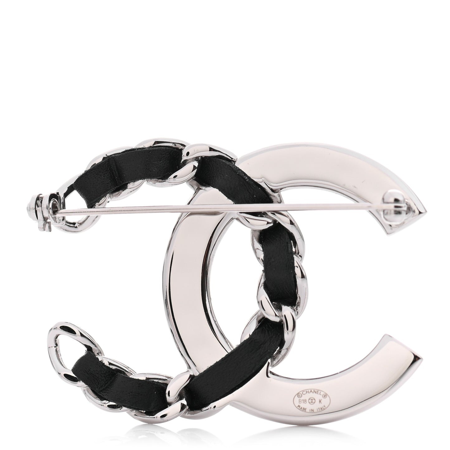 Lambskin Baguette Crystal CC Brooch Black Silver