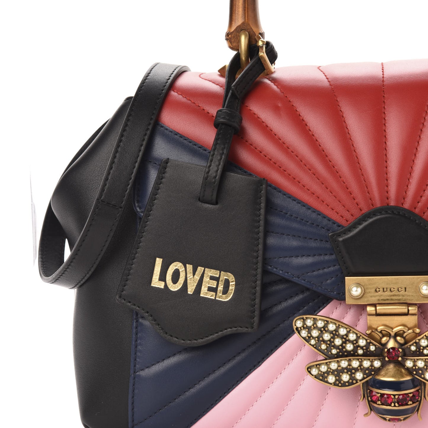 Calfskin Bamboo Trapuntata Queen Margaret Top Handle Bag Blue Agata Hibiscus Red Mystic White Sugar Pink