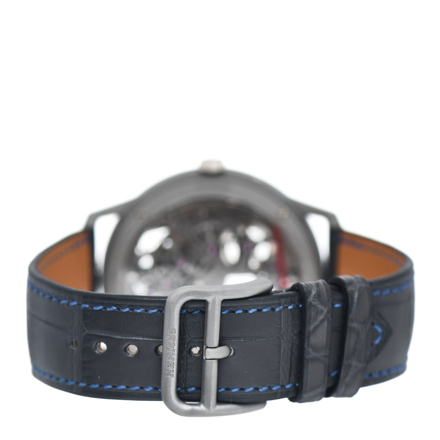 Platinum Titanium Alligator 39.5mm Slim d'Hermes Squelette Lune Automatic Watch Graphite