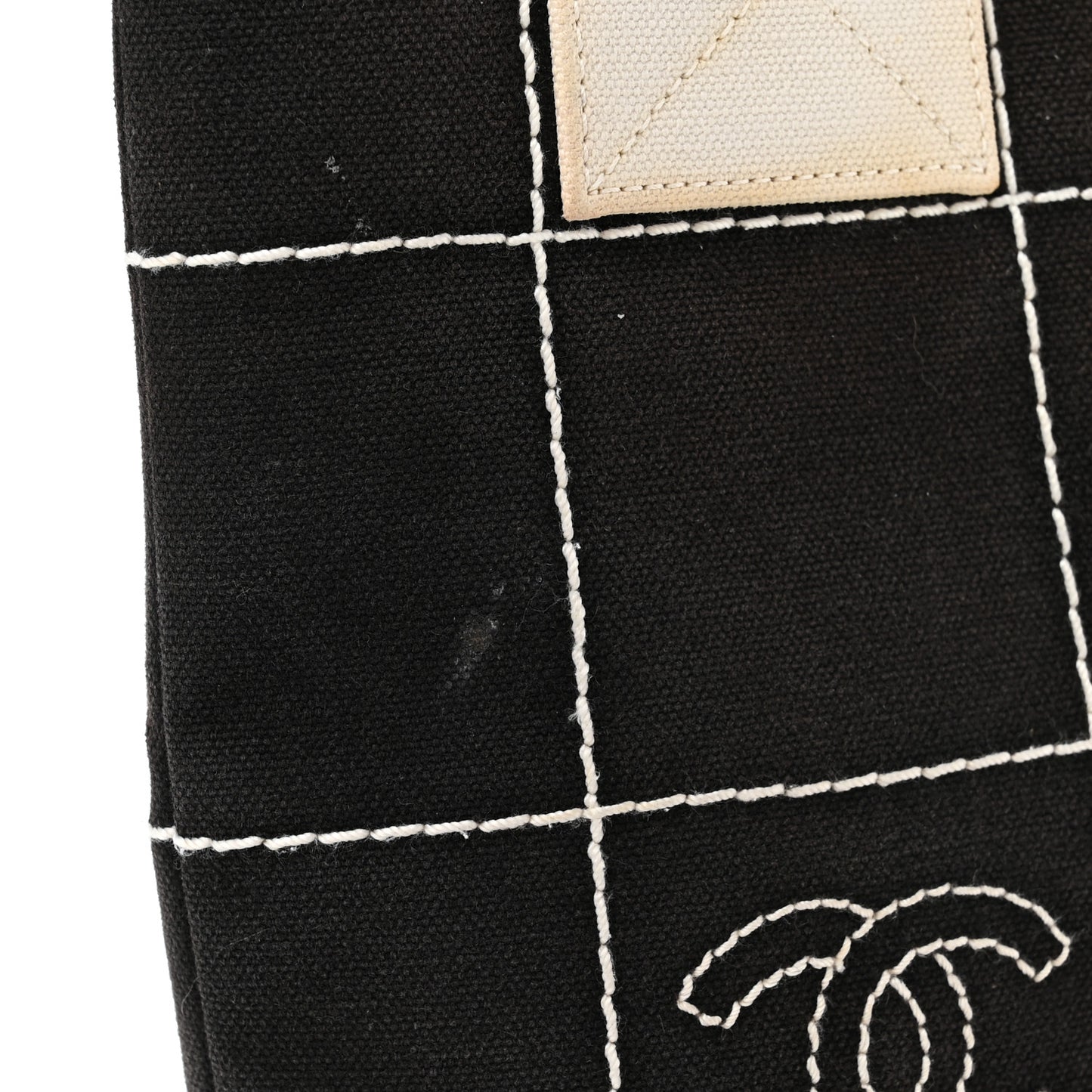 Canvas Square Stitched CC Small Tote Bag Black