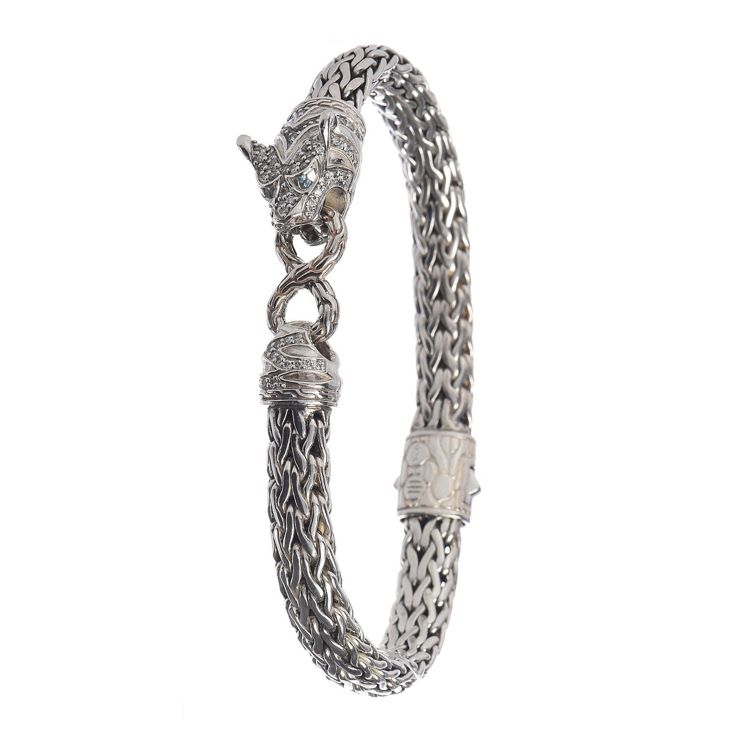 Sterling Silver Diamond Blue Topaz Classic Chain Macan Bracelet