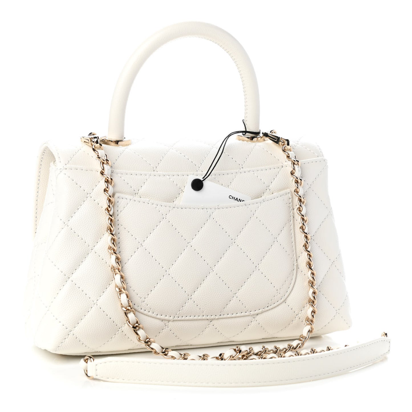 Caviar Quilted Mini Coco Handle Flap White
