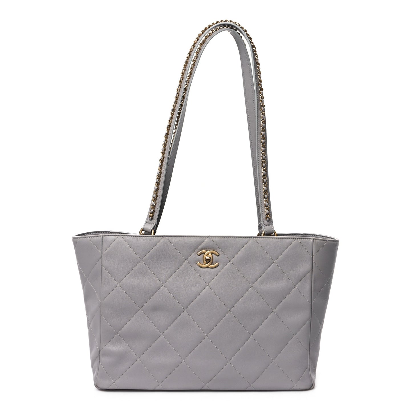 Calfskin Quilted Book Pocket Shopping Tote Grey
