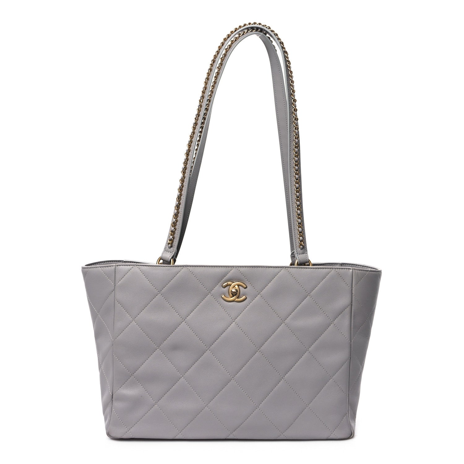 Chanel Calfskin Quilted Book Pocket Shopping Tote Grey 1 of 10