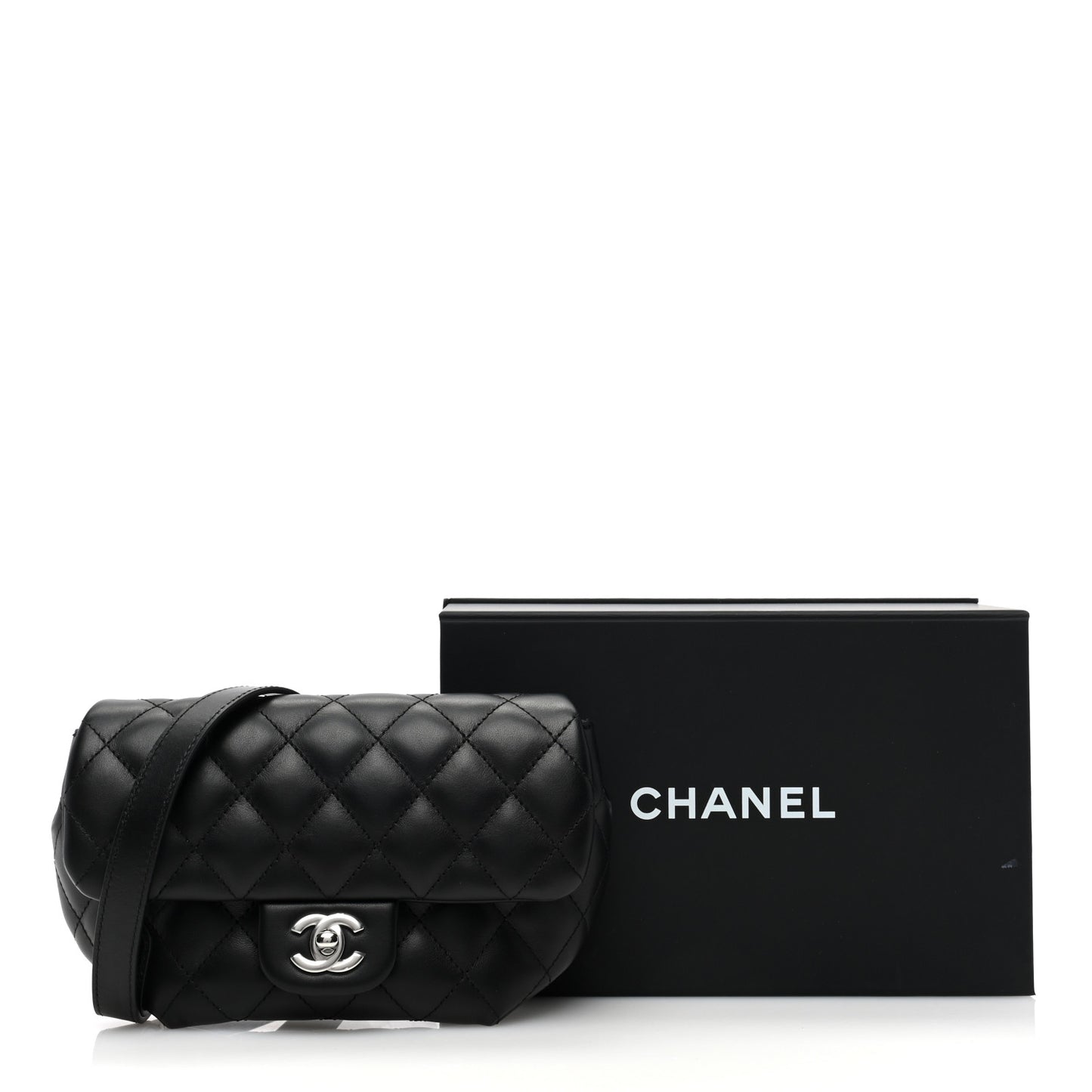 Calfskin Quilted CC Uniform Flap Belt Bag Black