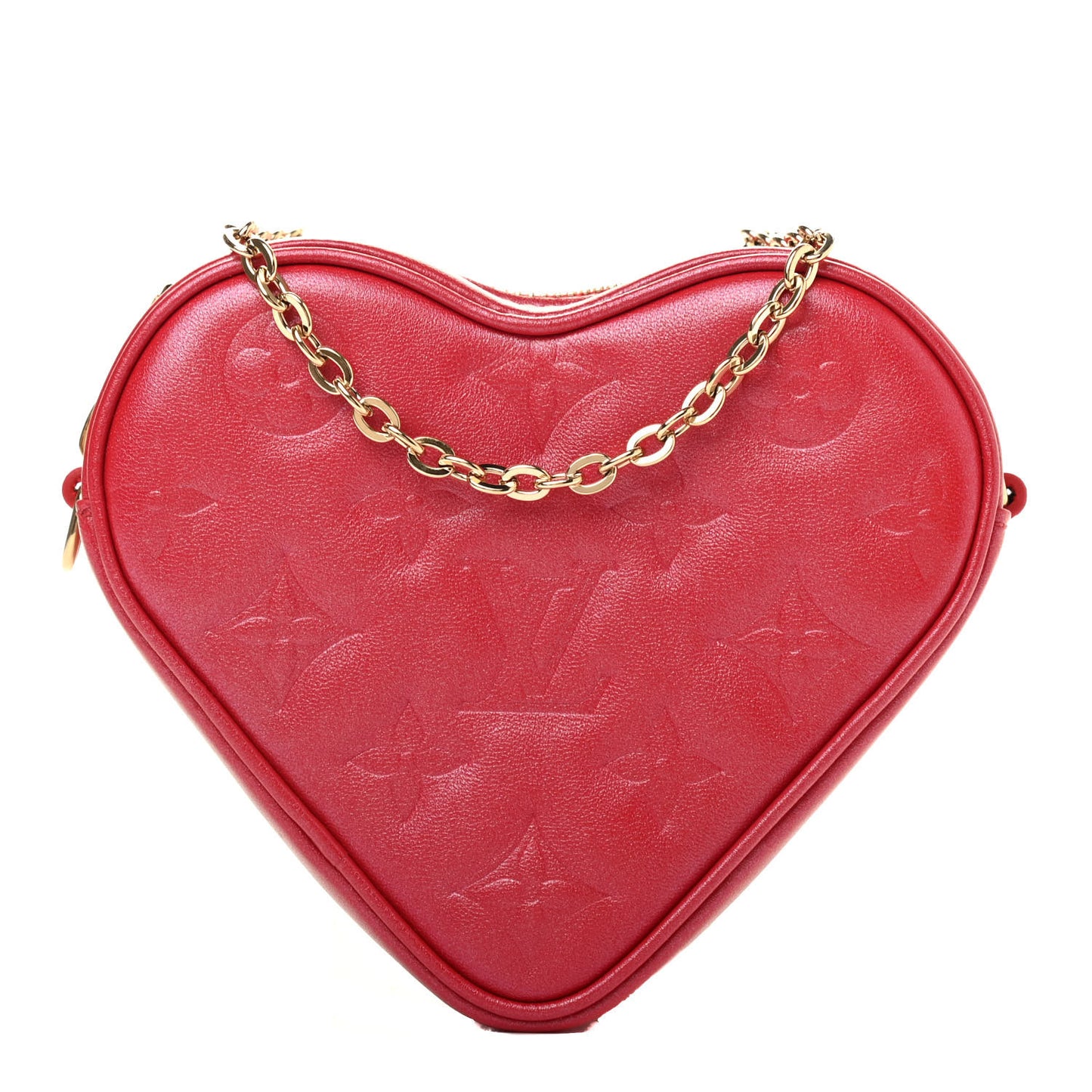 Lambskin Embossed Monogram Fall In Love Sac Coeur Heart Chain Bag Lipstick Red