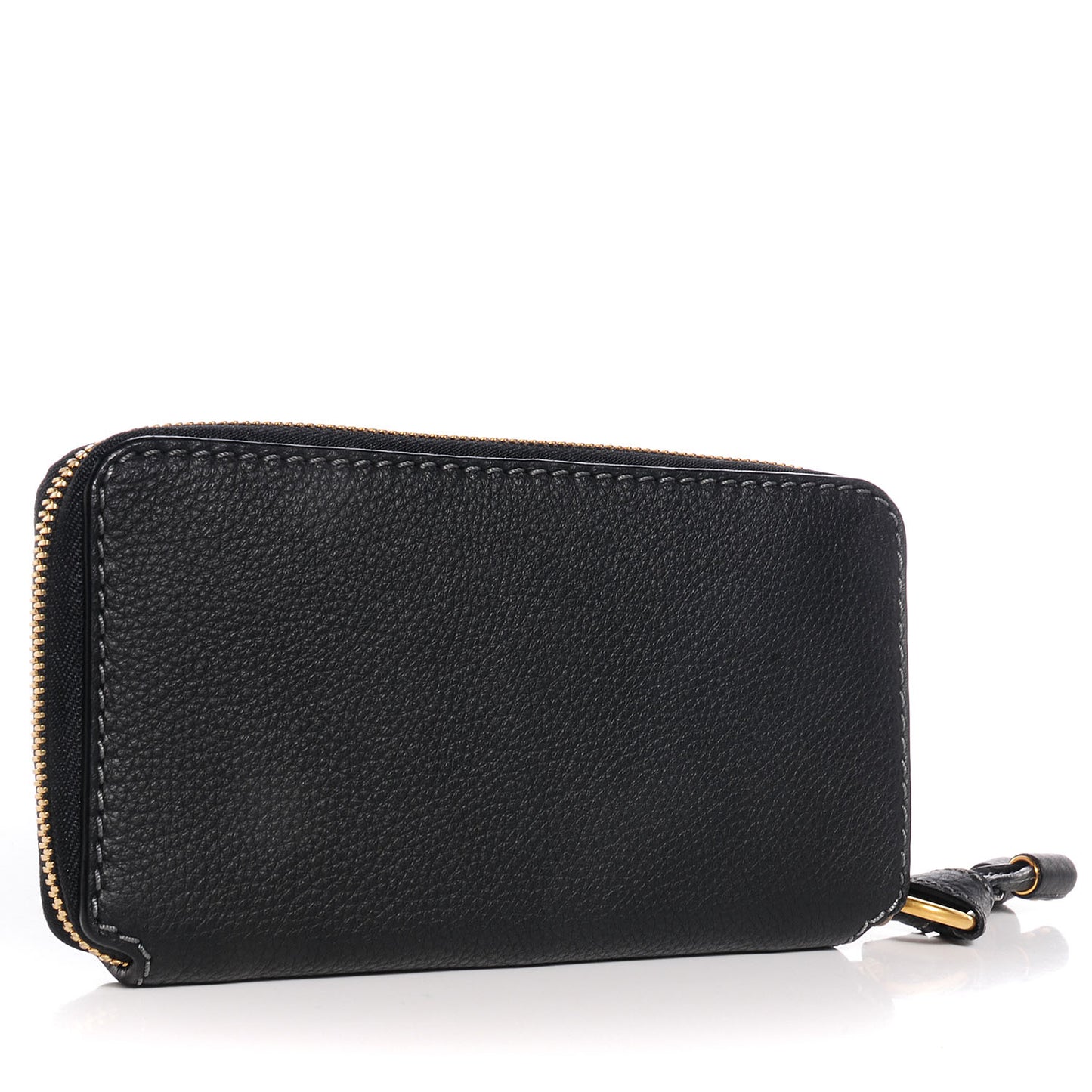 Grained Calfskin Marcie Long Zip Around Wallet Black