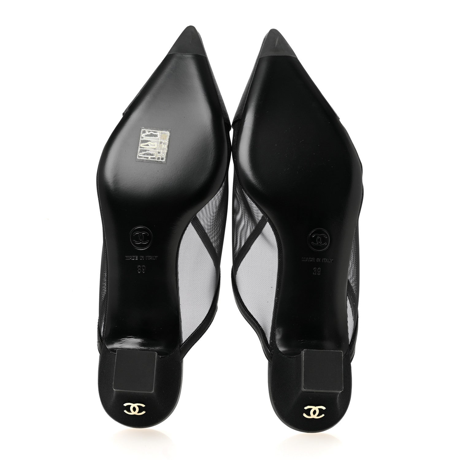 Chanel Mesh Grosgrain Cap Toe CC Mules 39 Black 6 of 9