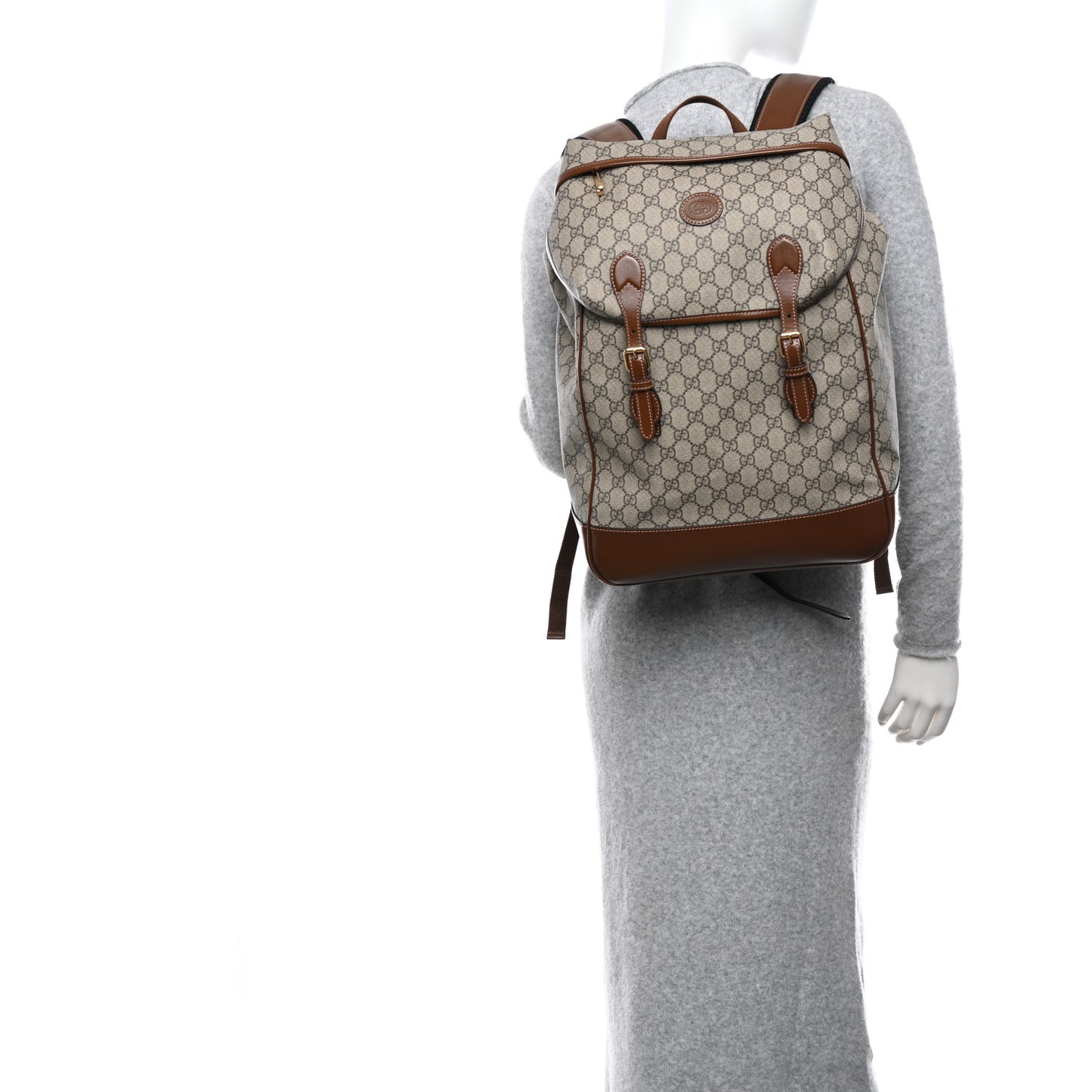 GG Supreme Monogram Azalea Calfskin Medium Retro Interlocking G Buckle Backpack Beige Ebony Brown Sugar