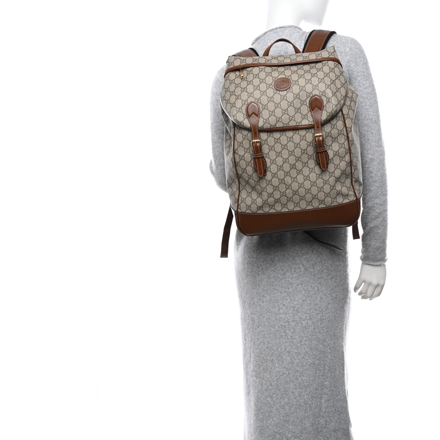 Gucci GG Supreme Monogram Azalea Calfskin Medium Retro Interlocking G Buckle Backpack Beige Ebony Brown Sugar 2 of 12