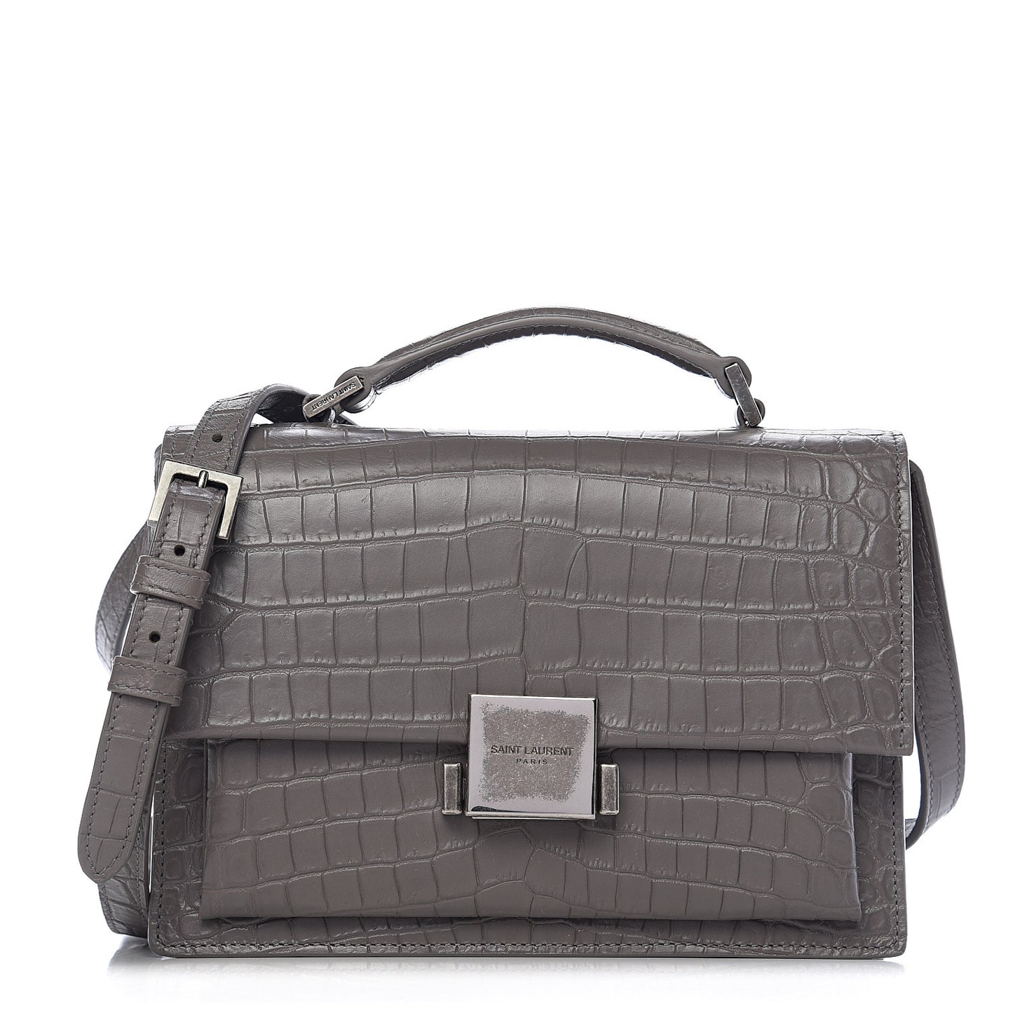 Calfskin Crocodile Embossed Medium Bellechasse Satchel Grey