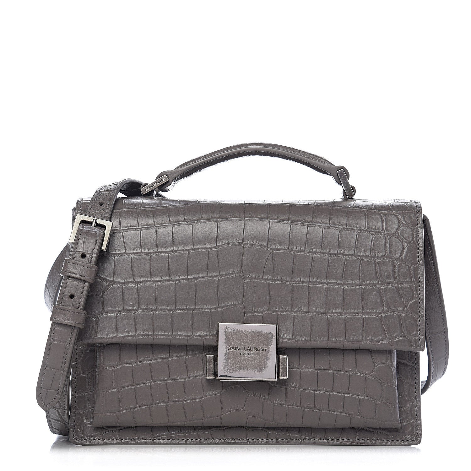 Saint Laurent Calfskin Crocodile Embossed Medium Bellechasse Satchel Grey 1 of 8