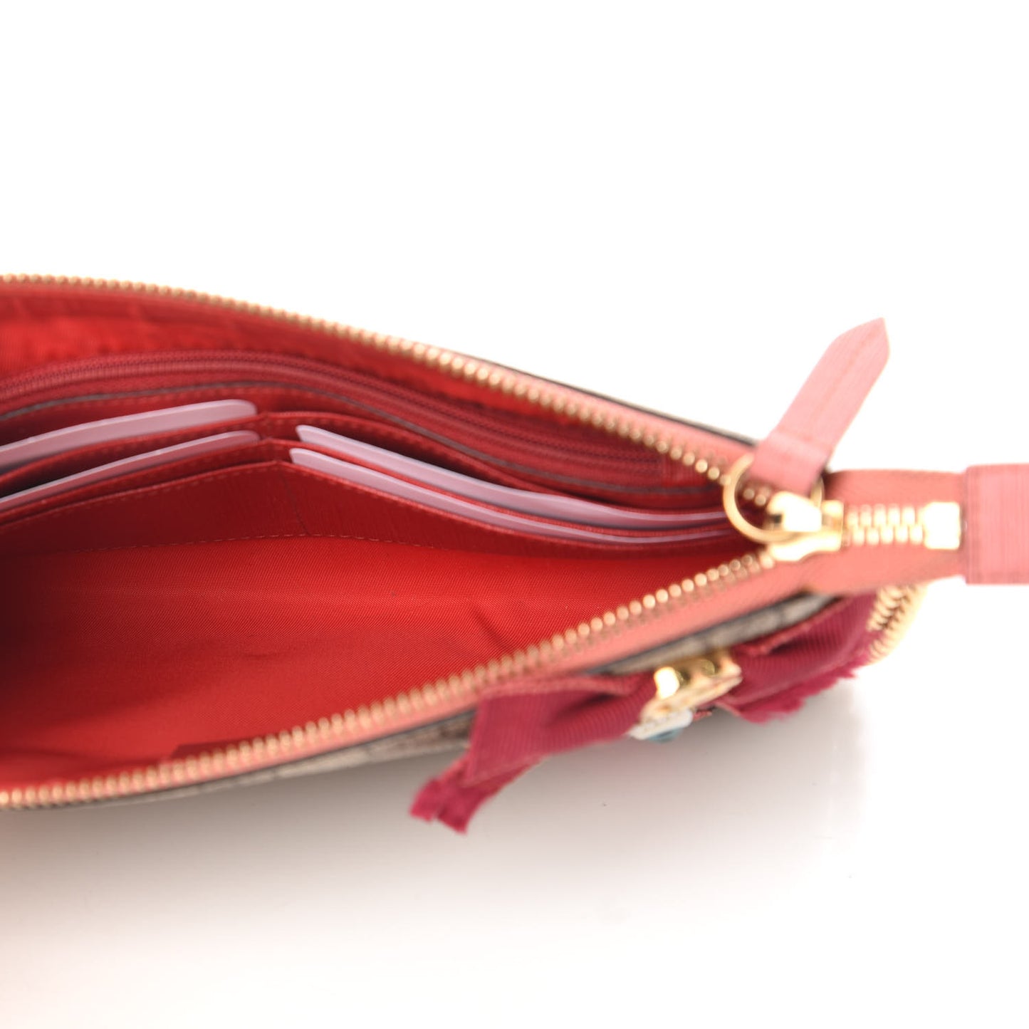 GG Supreme Monogram Face Embroidered Wrist Wallet Pink