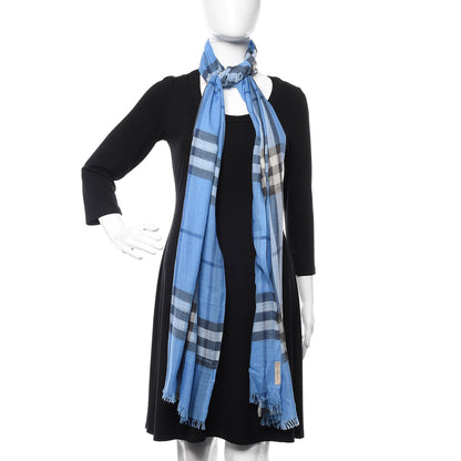 Burberry Linen Giant Check Lightweight Scarf Blue 2 of 4