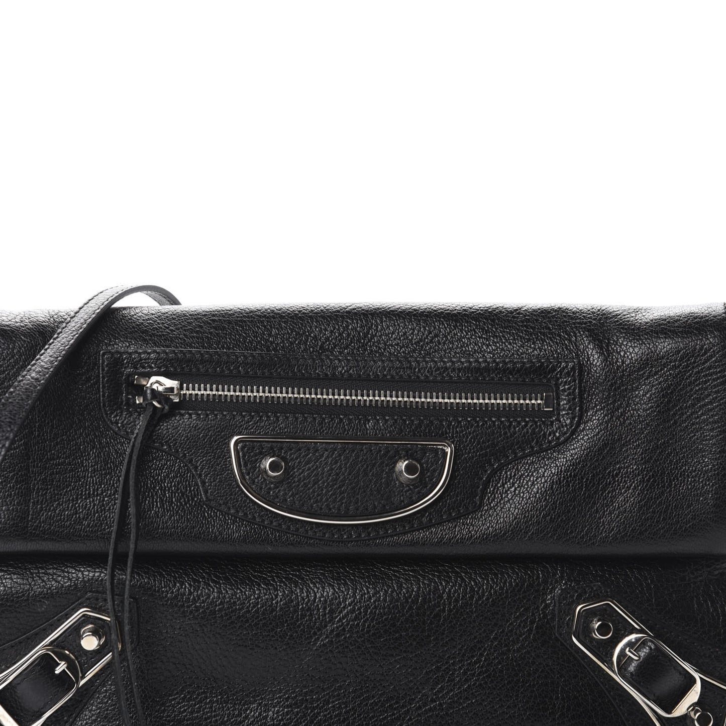 Chevre Silver Metallic Edge Hardware Envelope Clutch Black