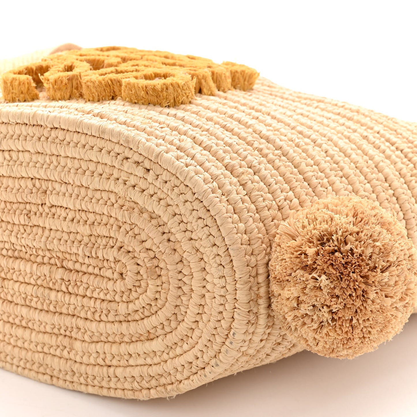 Raffia Calfskin Small Bunny Basket Tote Bag Natural