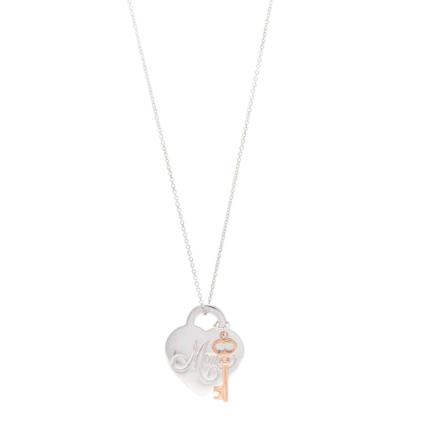 Sterling Silver Rubedo Mom Heart Tag Key Pendant Necklace