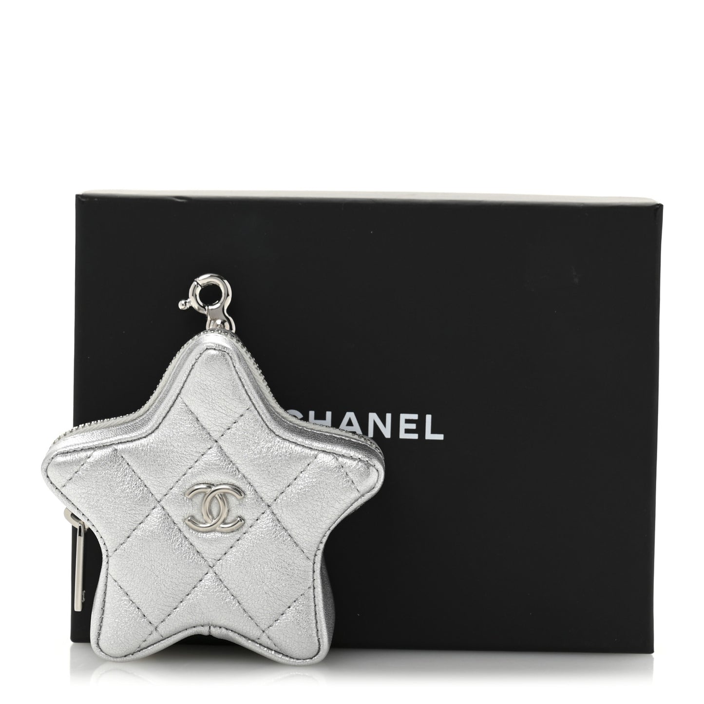 Metallic Lambskin Walk Of Fame Star Clip On Coin Purse Silver