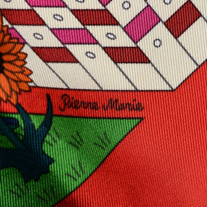Hermes Silk La Maizeon des Carres Scarf 90 Rouge Blanc Vert 4 of 5