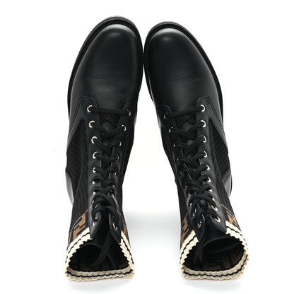 Fendi Calfskin Stretch Fabric Rockoko Biker Boots 41 Tobacco Black Marino 2 of 9