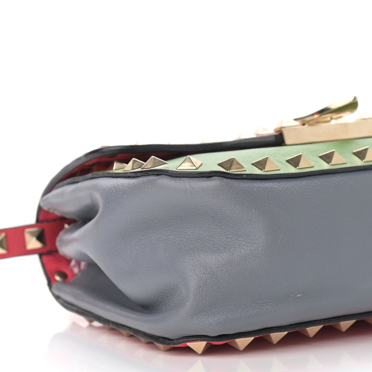 Vitello Colorblock Mini Rockstud Flap Saddle Crossbody Bag Deep Rose Green Grey Scarlet
