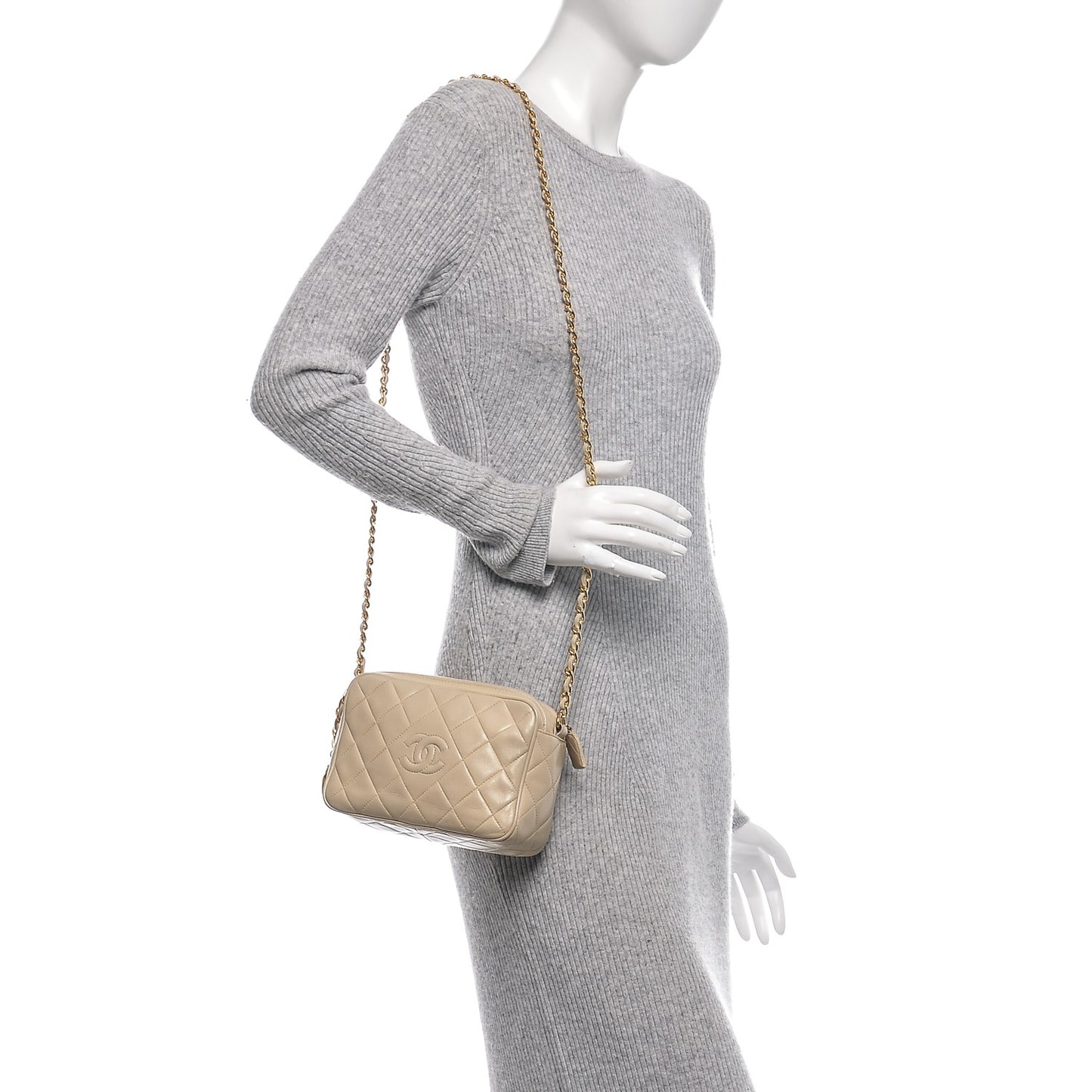 Lambskin Quilted Camera Case Beige