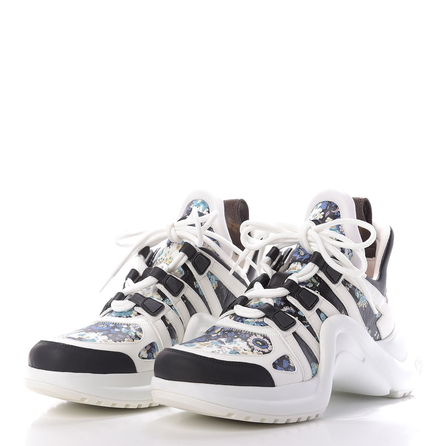 Louis Vuitton Flower Printed Calfskin Monogram LV Archlight Sneakers 38 Black Blue 2 of 9