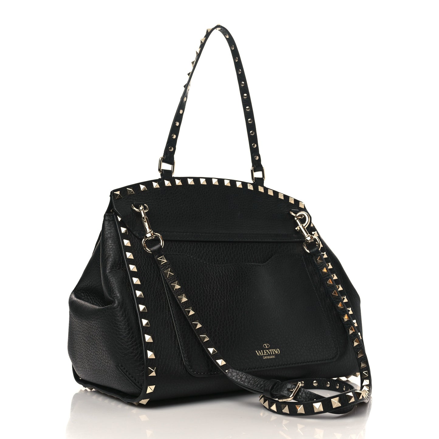 Grainy Calfskin Rockstud Single Handle Flap Bag Black