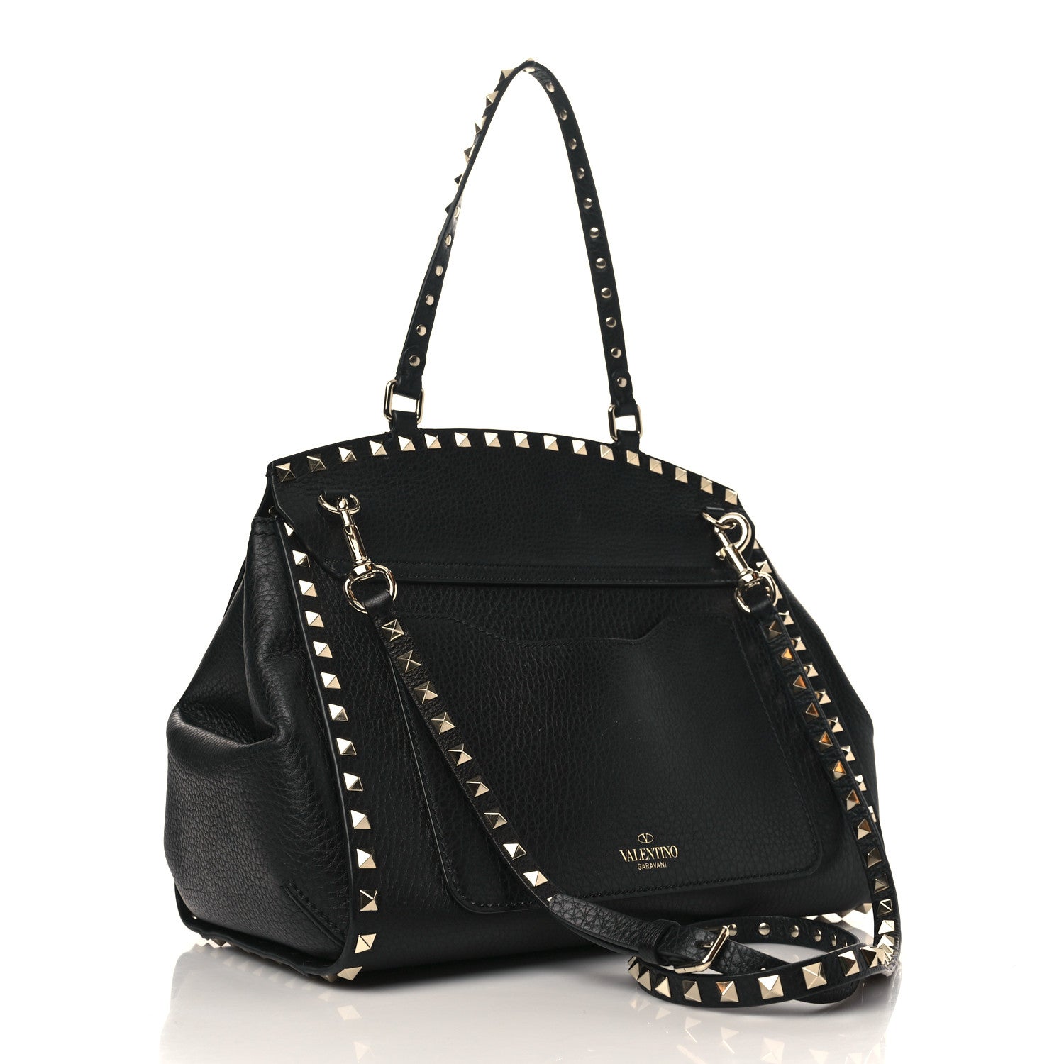 Valentino Garavani Grainy Calfskin Rockstud Single Handle Flap Bag Black 3 of 8