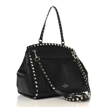 Valentino Garavani Grainy Calfskin Rockstud Single Handle Flap Bag Black 3 of 8