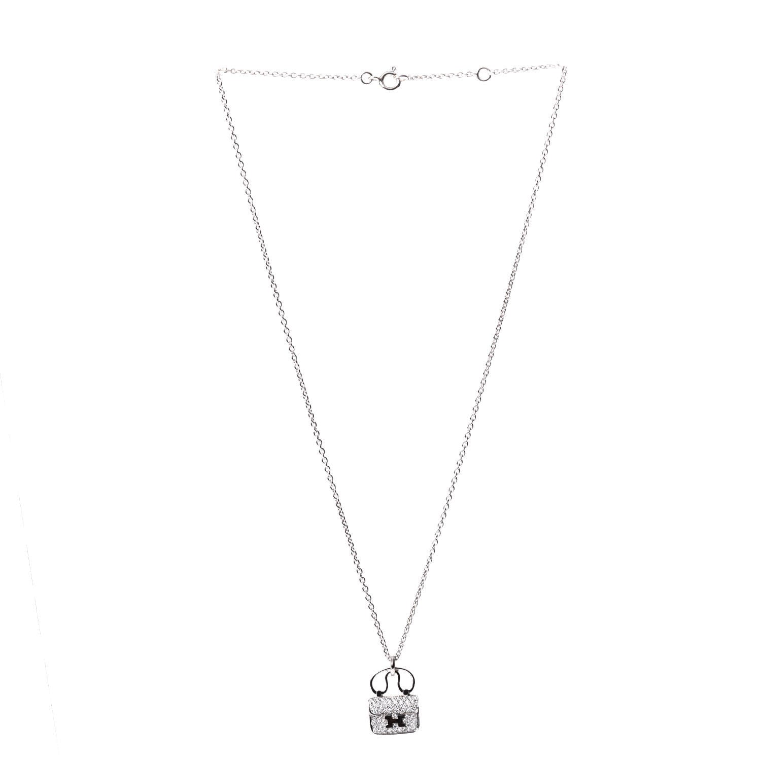 Hermes 18K White Gold Diamond Constance Amulette Pendant Necklace 2 of 7