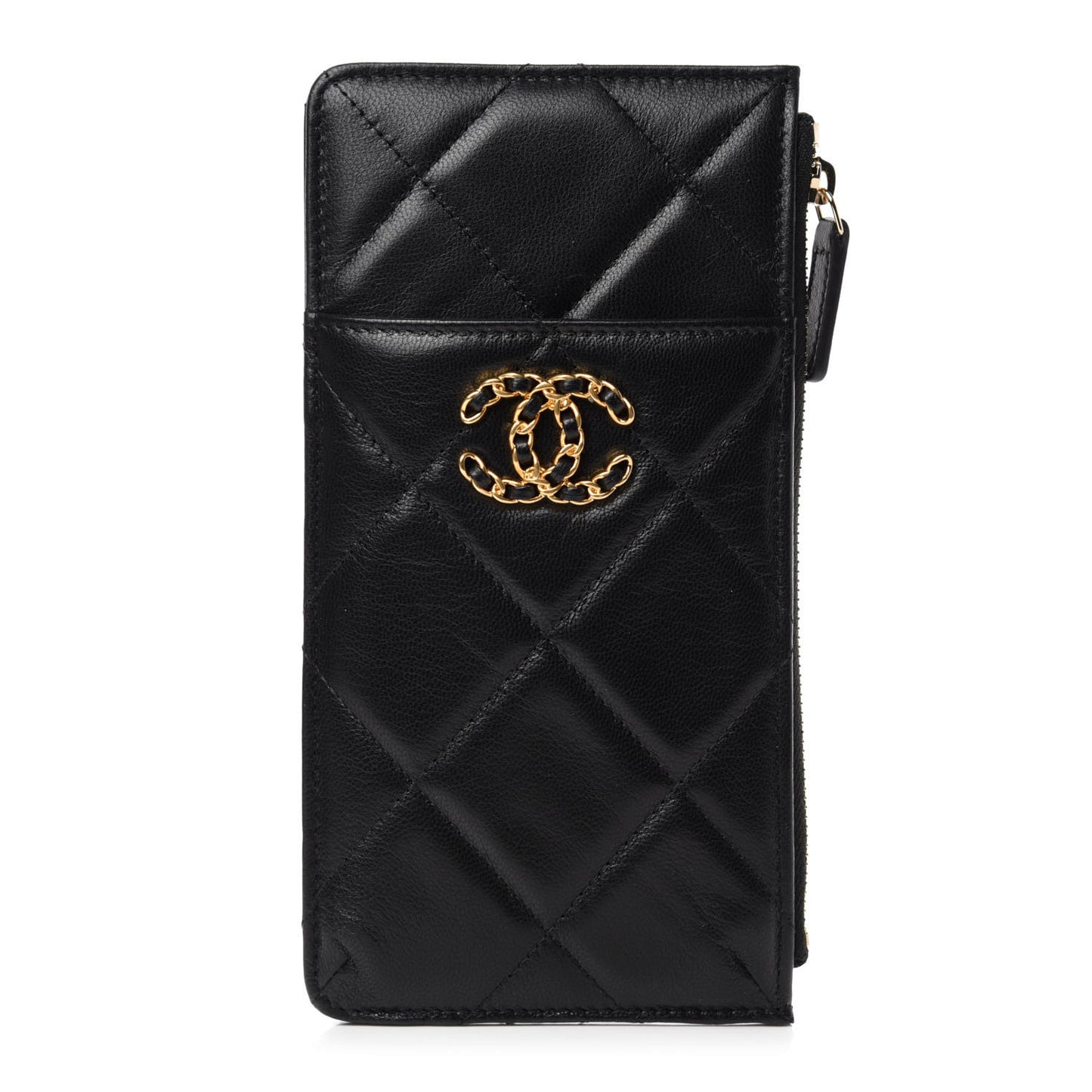 Lambskin Quilted 19 Phone and Card Holder Black