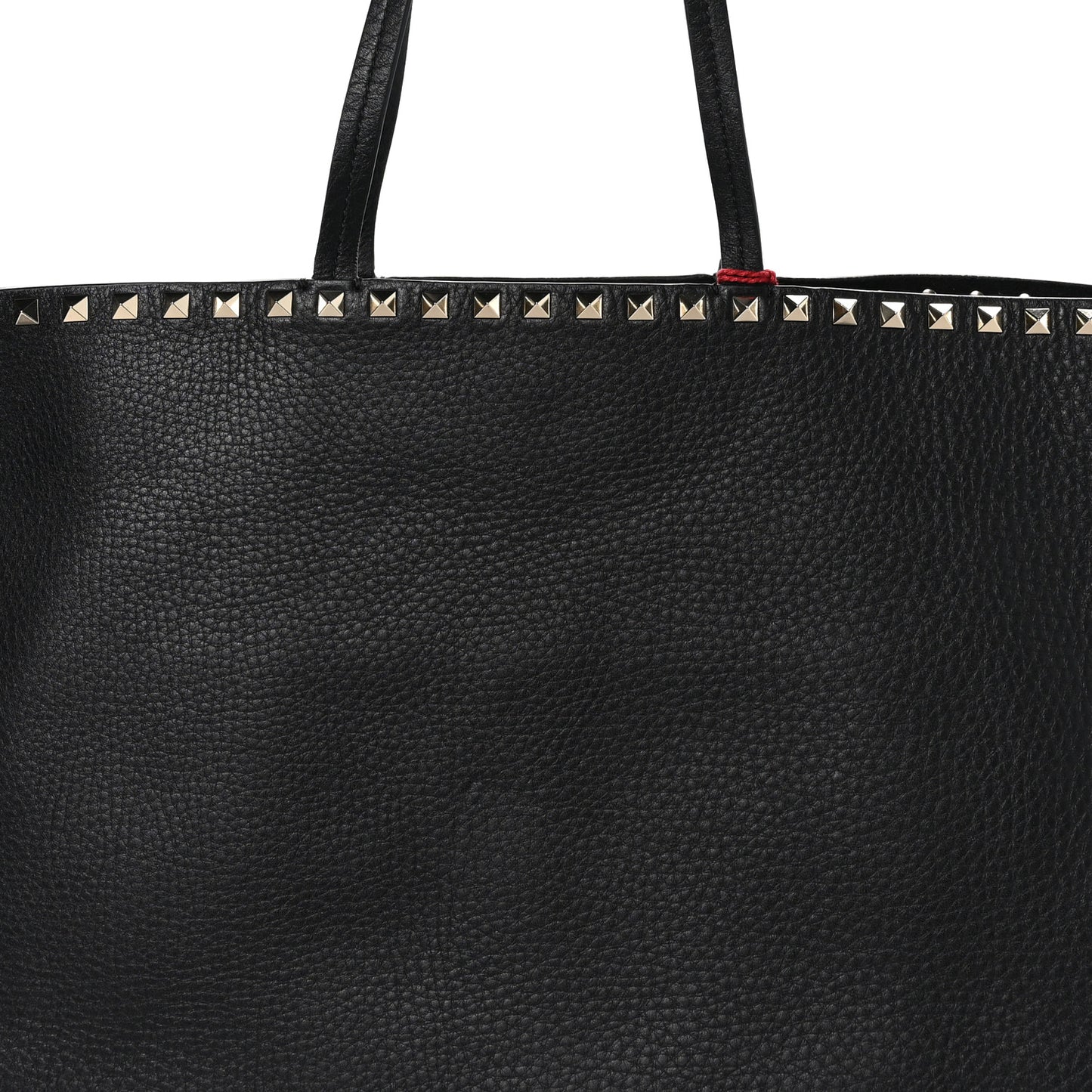 Grained Calfskin Rockstud Shoulder Tote Black