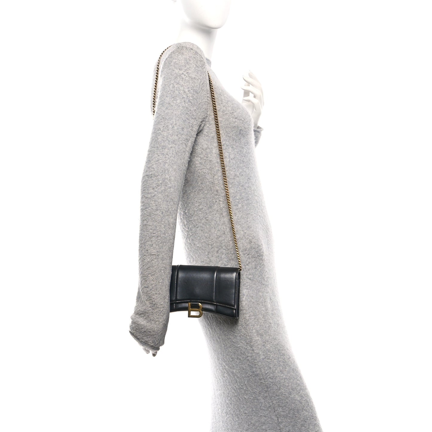 Shiny Box Calfskin Hourglass Chain Bag Black