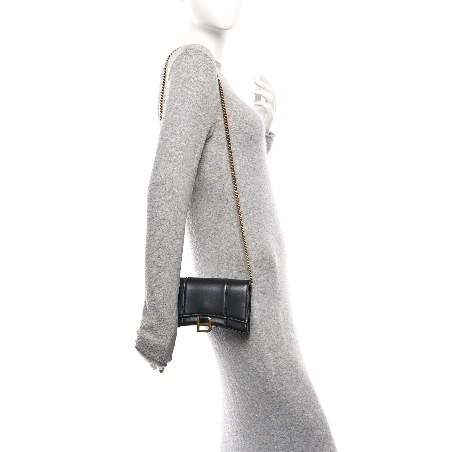 Balenciaga Shiny Box Calfskin Hourglass Chain Bag Black 2 of 9