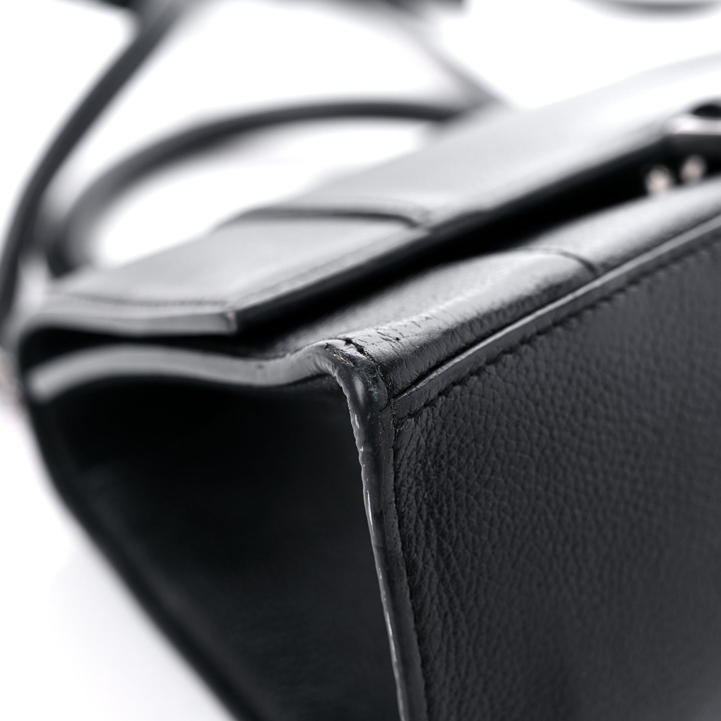 Grained Calfskin Small Hourglass Top Handle Bag Black