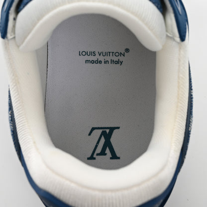 Louis Vuitton Calfskin Embossed Monogram Denim Mens LV Trainer Sneakers 11 Blue 7 of 9