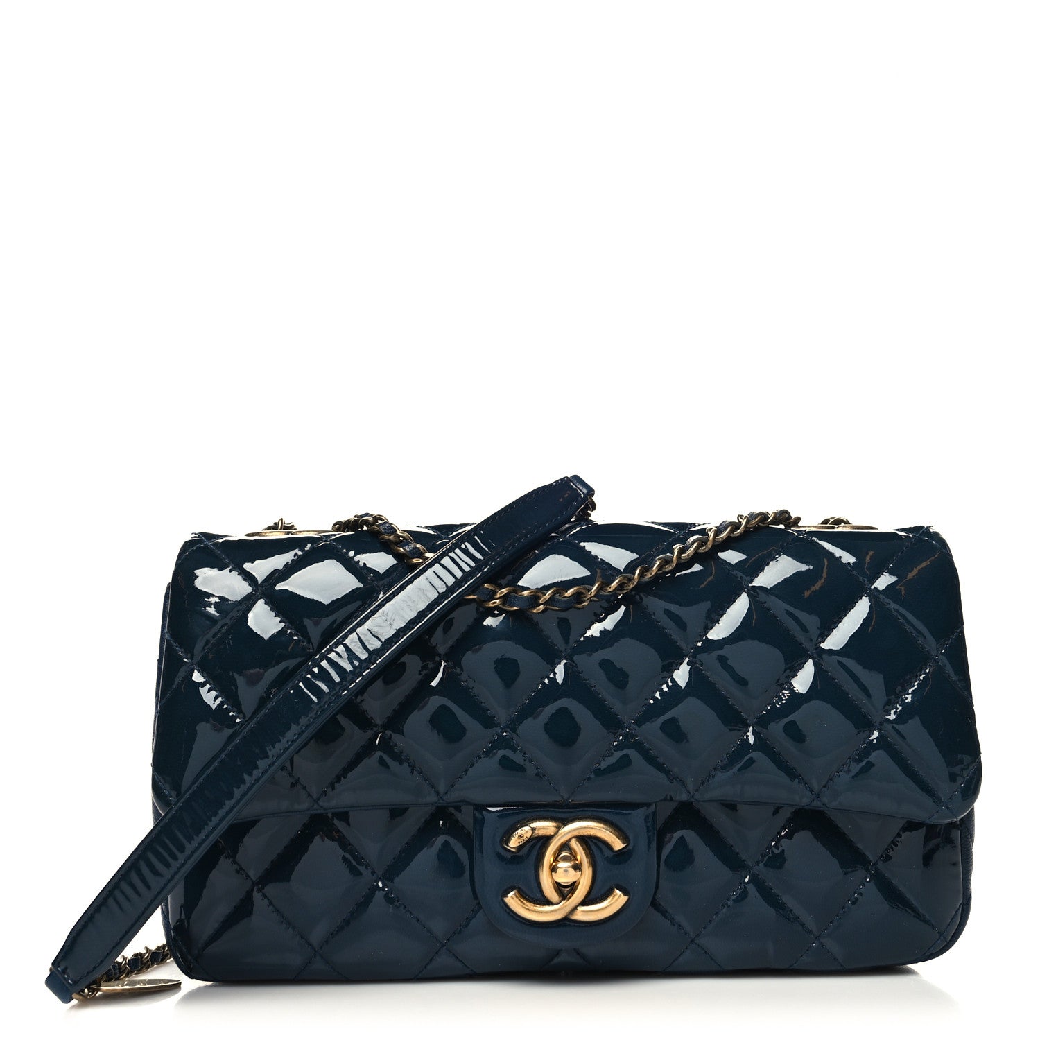 Chanel Patent Goatskin Quilted Medium CC Eyelet Flap Blue 1 of 11