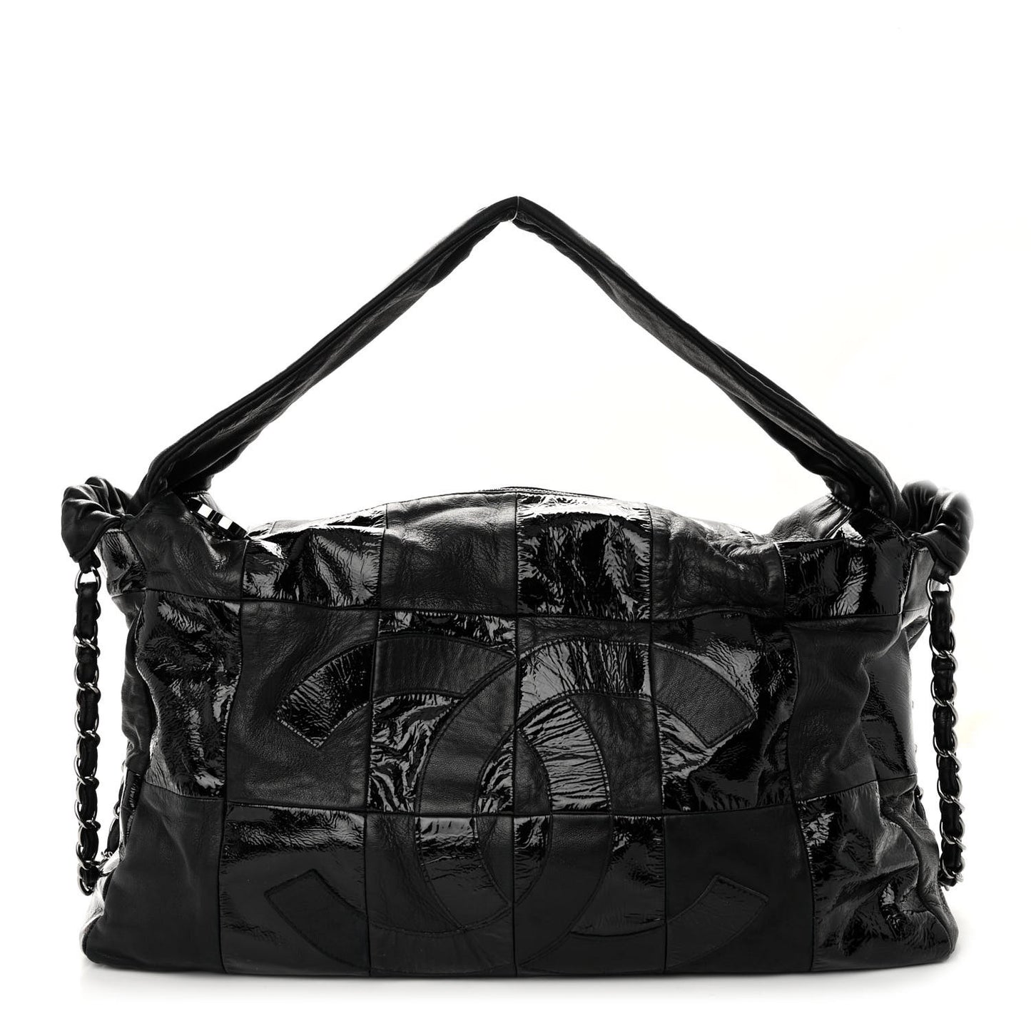 Lambskin Patent Calfskin Brooklyn Patchwork Hobo Black