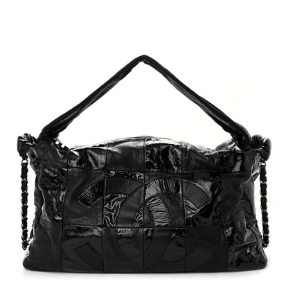 Chanel Lambskin Patent Calfskin Brooklyn Patchwork Hobo Black 1 of 11