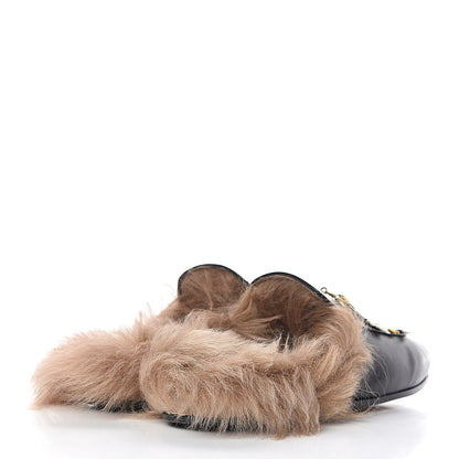 Gucci Calfskin Lambswool Tiger Embroidered Womens Princetown Slippers 37 Black 4 of 8
