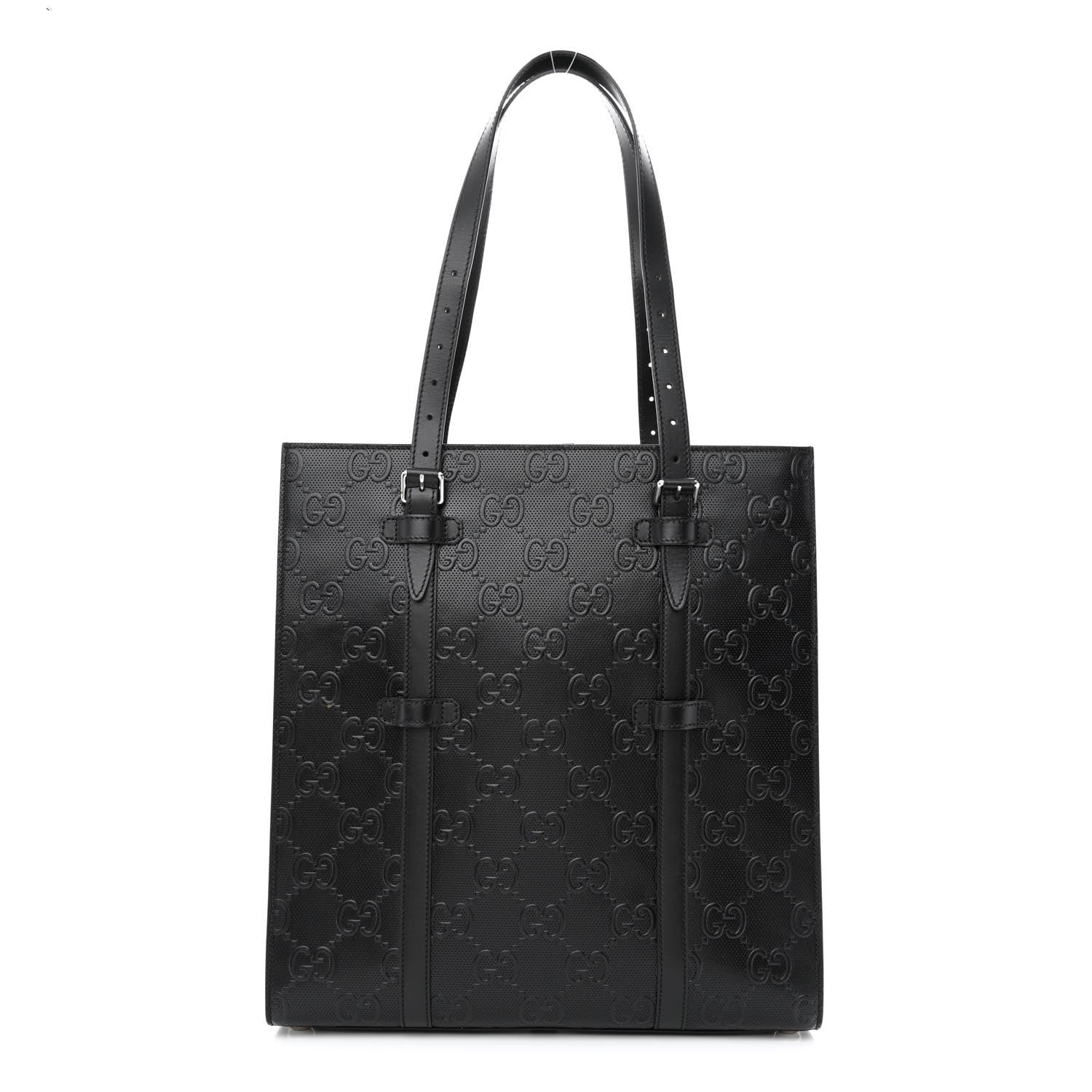 Gucci Calfskin GG Tennis Embossed Medium Tote Bag Black 1 of 11