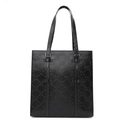 Gucci Calfskin GG Tennis Embossed Medium Tote Bag Black 1 of 11