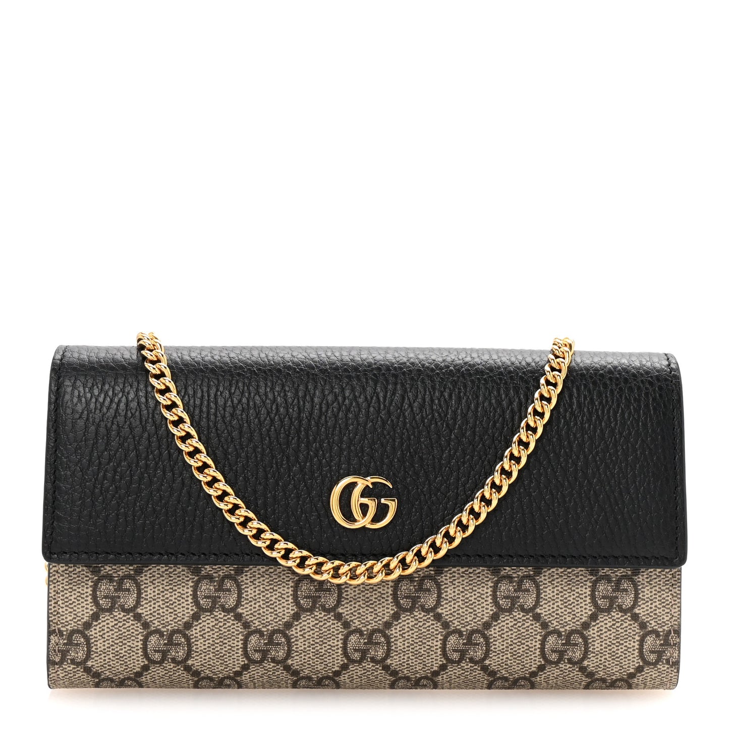 Dollar Calfskin GG Supreme Monogram Petite GG Marmont Wallet Chain Bag Black Beige Ebony